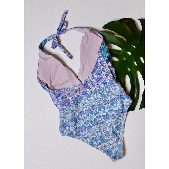 NANETTE LEPORE Poppy Floral Halter One Piece Swimsuit Plunge Beach Size 10 - Picture 8 of 16